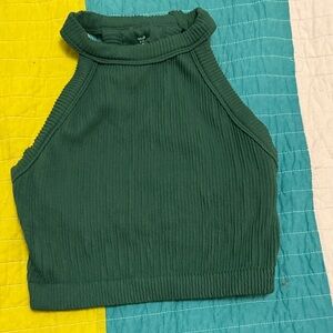 Aerie Emerald Ribbed Crop Top Sports Bra